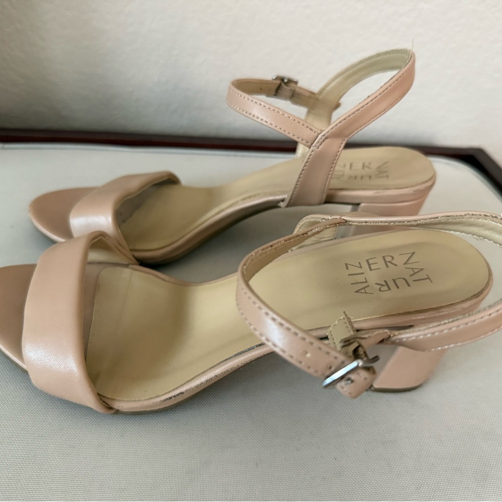 Naturalizer Blush Nude Ankle-Strap Low Block Heels